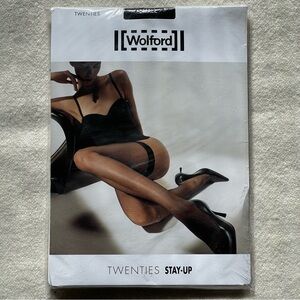 NWT Wolford Black Twenties Stay Up Stockings Size Small